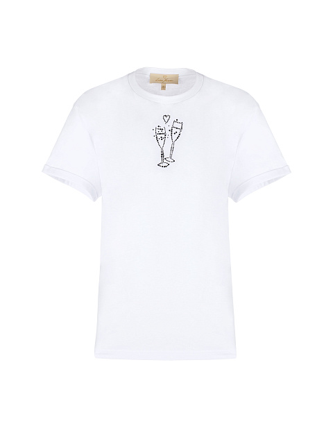 Белая хлопковая футболка с черными стразами, 1 Белая хлопковая футболка с черными стразами, 1