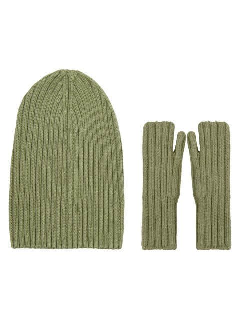 Зеленый комплект из шапки и митенок, 1
