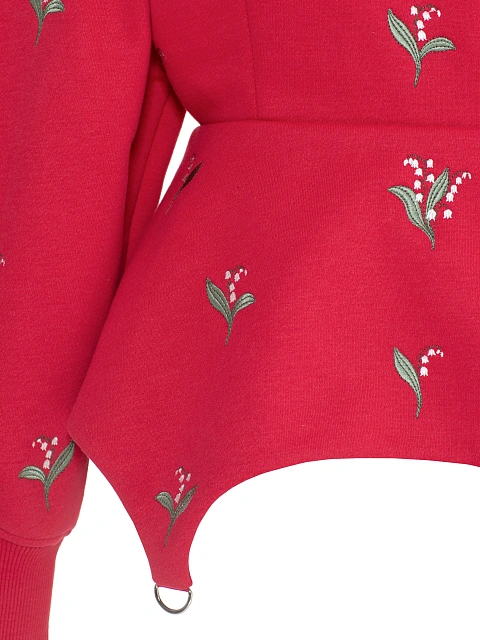 Красная толстовка с баской и вышивкой в виде ландышей, 3