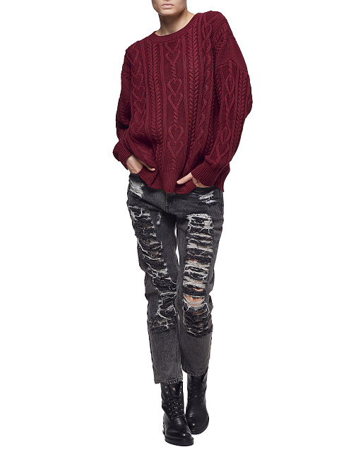 Бордовый хлопковый свитер с косами, 7
