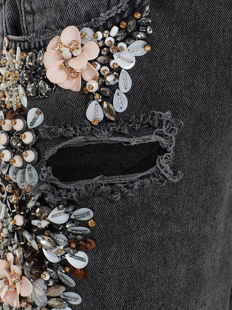 Расклешенные светло-серые джинсы с кристаллами, 3