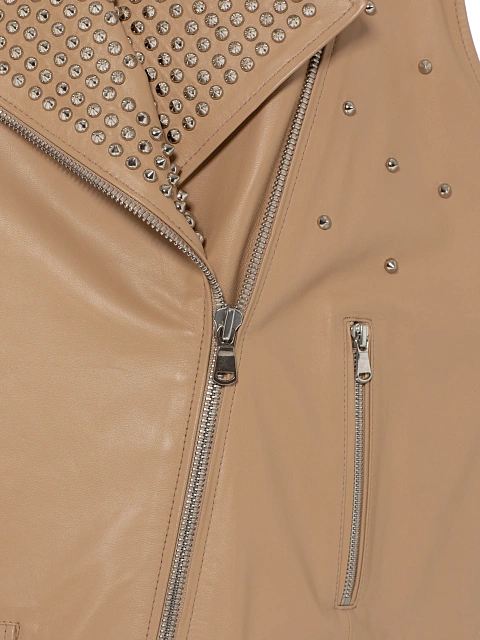 Бежевый кожаный жилет с подкладом из овчины и шипами, 3