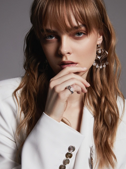 Кольцо с подвеской из белого золота с кварцем и бриллиантами, 4