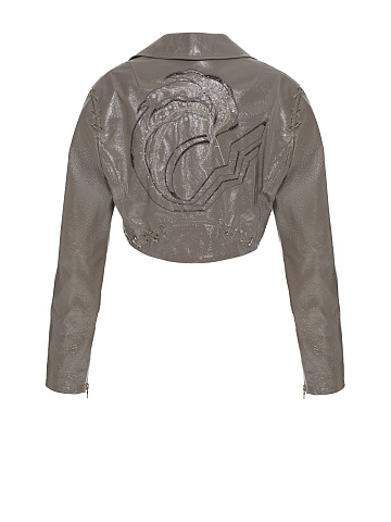 Серая укороченная косуха из лакированной кожи, 2