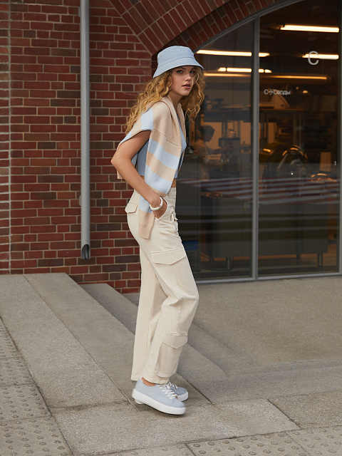 Хлопковый пуловер в широкую бежево-голубую полоску, 8 Хлопковый пуловер в широкую бежево-голубую полоску, 8