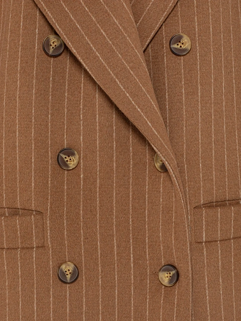 Коричневое двубортное пальто в полоску, 4