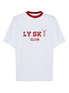 Футболка белая оверсайз с окантовкой красного цвета,принт LY SK club Футболка белая оверсайз с окантовкой красного цвета,принт LY SK club