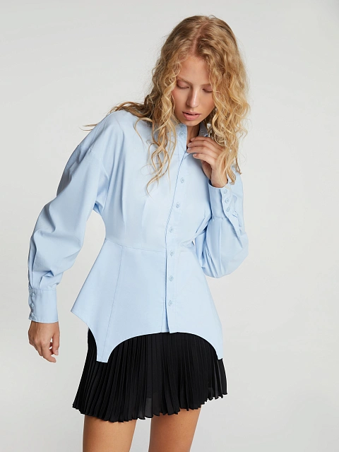 Голубая хлопковая рубашка с баской, 2 Голубая хлопковая рубашка с баской, 2