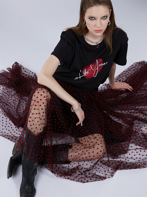 Черная хлопковая футболка с принтом, 4