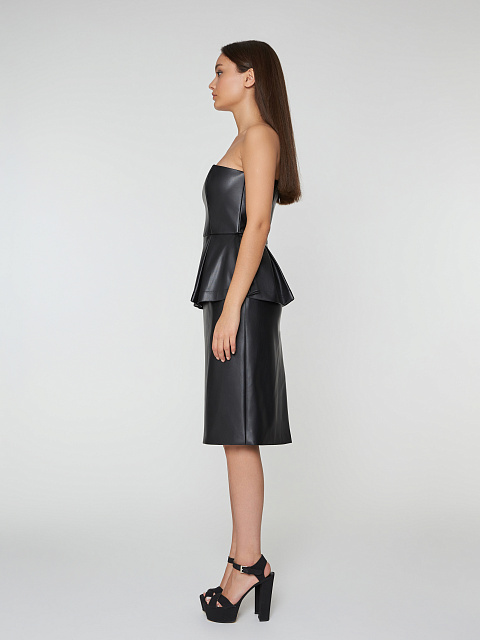 Черное платье-миди из эко-кожи с баской, 5 Черное платье-миди из эко-кожи с баской, 5
