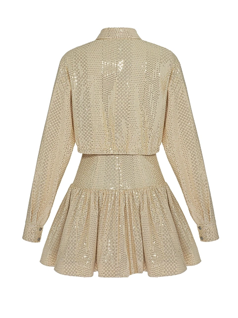 Золотистый комплект из платья-мини и рубашки в пайетках, 3