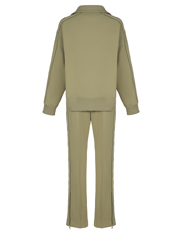 Оливковый трикотажный костюм с вышивкой YD в тон, 2