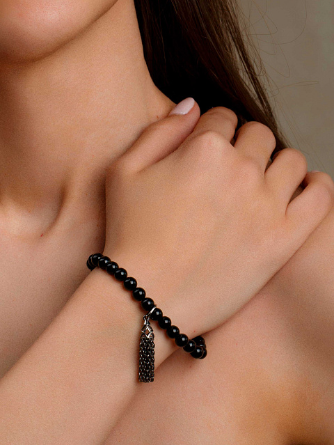 Браслет из черного агата с кисточкой из серебра, 2