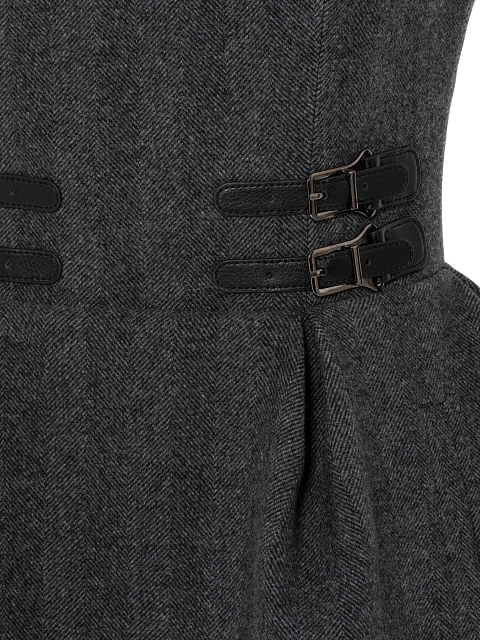 Серое платье-мини из шерсти с кожаными клевантами, 3