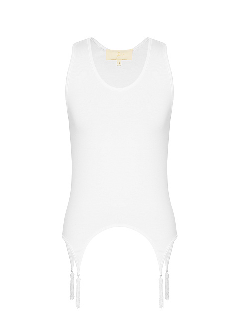 Белая майка из хлопка с кисточками из бисера, 1 Белая майка из хлопка с кисточками из бисера, 1