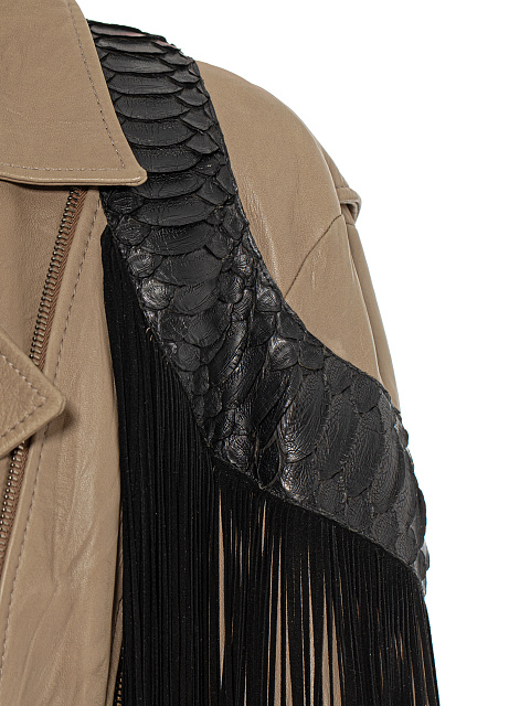 Коричневая укороченная косуха из кожи с бахромой и вышивкой, 4 Коричневая укороченная косуха из кожи с бахромой и вышивкой, 4
