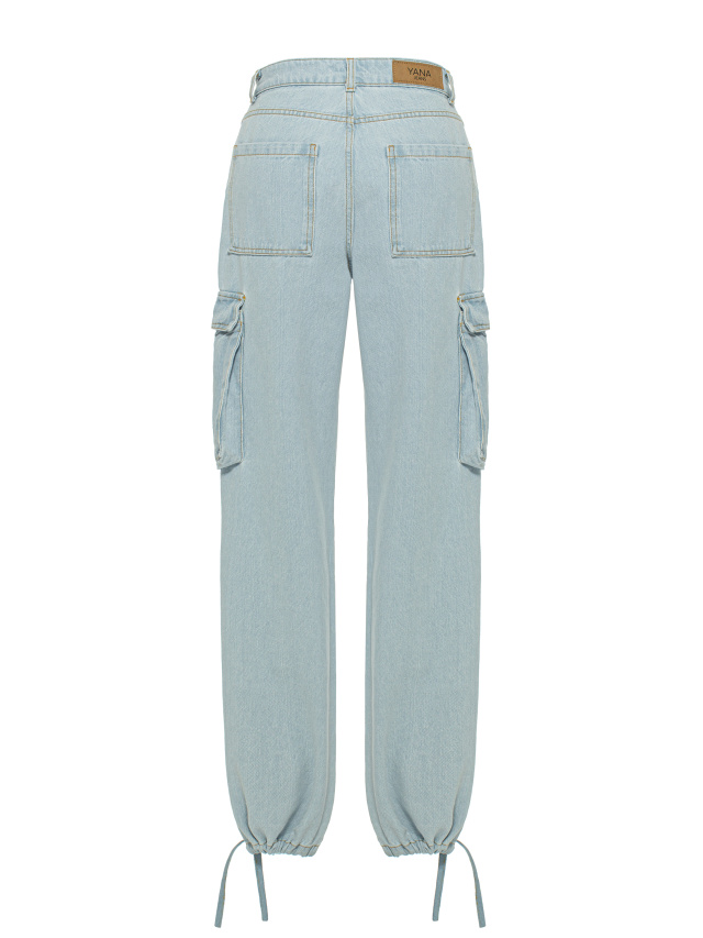 Светло-голубые джинсы-карго с завязками, 2