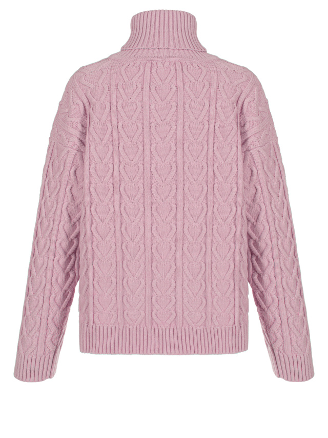 Розовый свитер с косами и высоким воротом, 2
