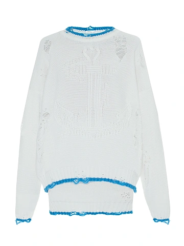 Белый вязаный комплект из свитера и юбки-мини, 1