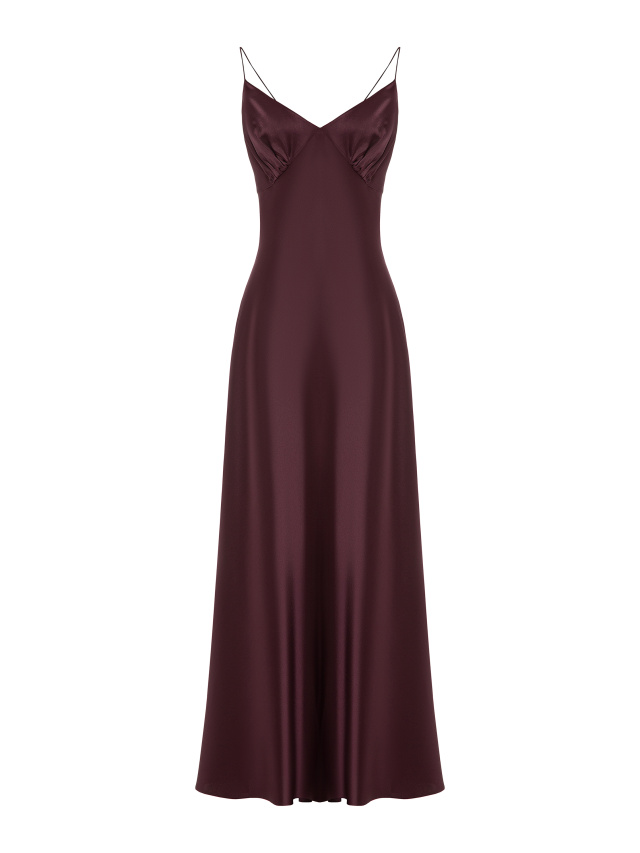Фиолетовое платье-макси из шелка с вышивкой и стразами, 1