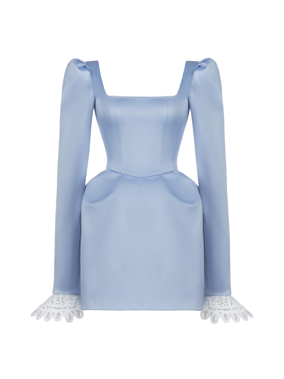 Голубое платье-мини с вырезом каре, 1