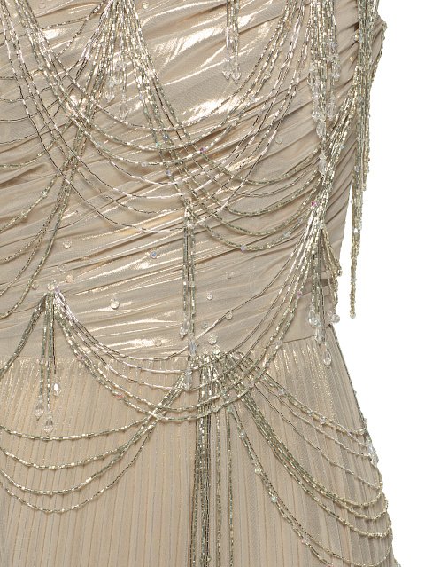 Золотистое платье-макси из шифона с вышивкой, 4