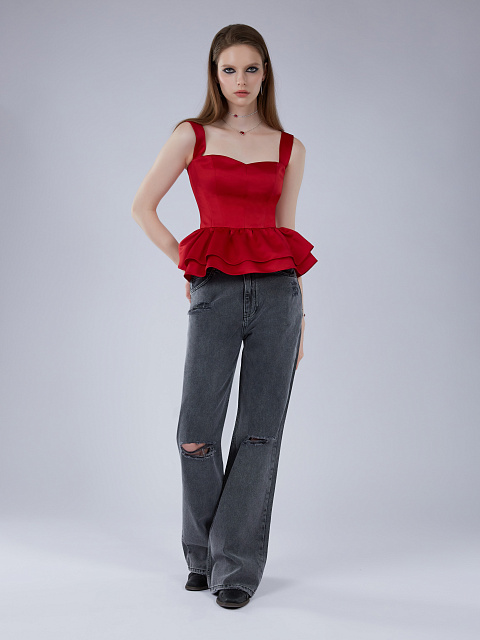 Расклешенные темно-серые джинсы из хлопка, 8