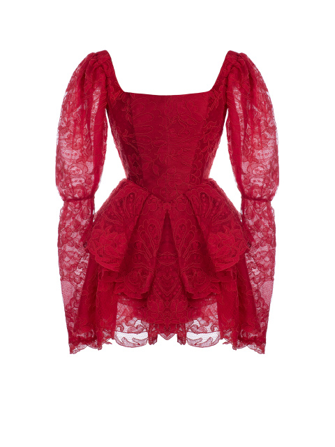 Красное платье-мини из кордового кружева, 1