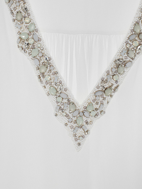 Блузка из белого фактурного хлопка с вышивкой, 3