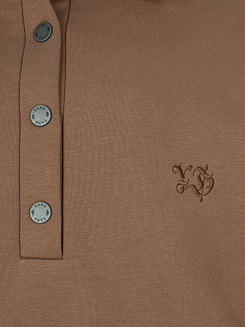 Коричневый костюм с укороченной толстовкой и кнопками на лампасах, 4