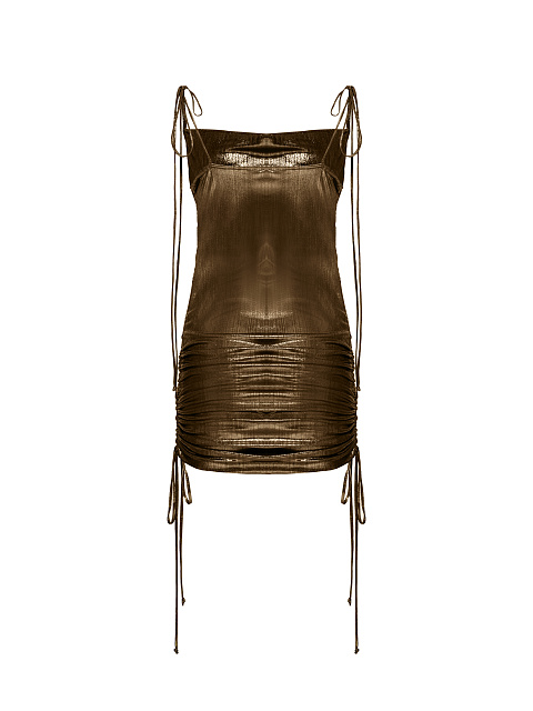 Коричневое платье-трансформер из трикотажа с металлическим блеском, 2