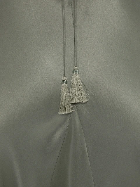 Серый комплект из шелкового платья-миди и жакета, 6