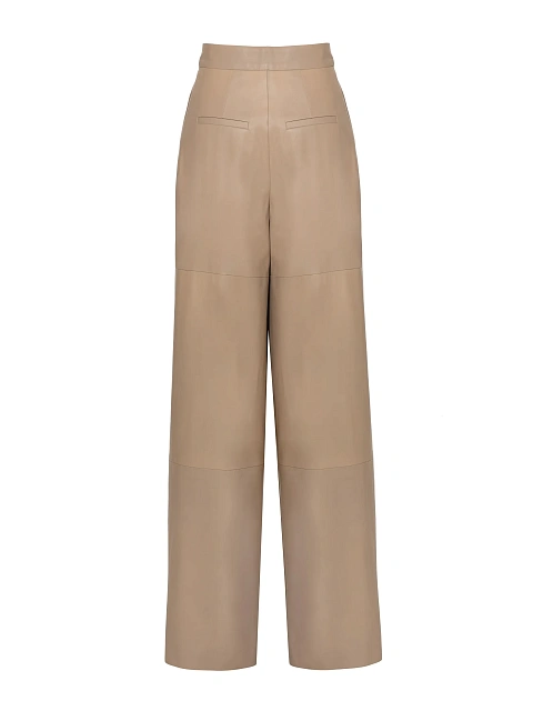 Бежевые широкие брюки из кожи, 2