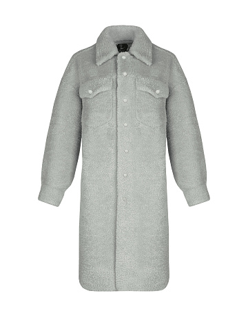 Серое пальто-рубашка из эко-меха, 1