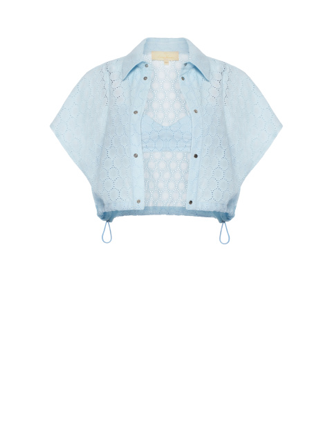 Голубой хлопковый сет из рубашки с коротким рукавом и бра, 1