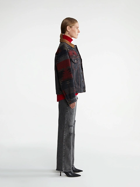 Серая джинсовая куртка с отделкой из шерсти и замши, 5