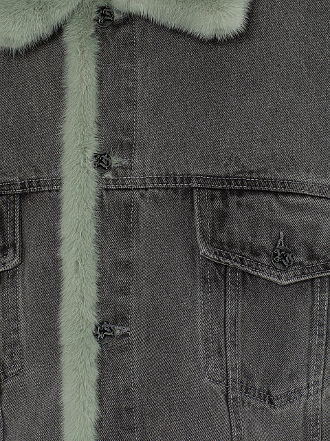 Серая куртка из денима с мехом норки мятного цвета, 3 Серая куртка из денима с мехом норки мятного цвета, 3