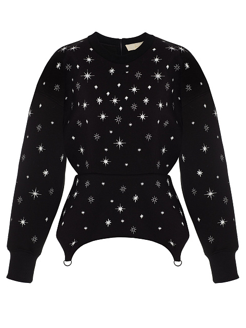 Черный свитшот из футера с вышивкой в виде снежинок, 1