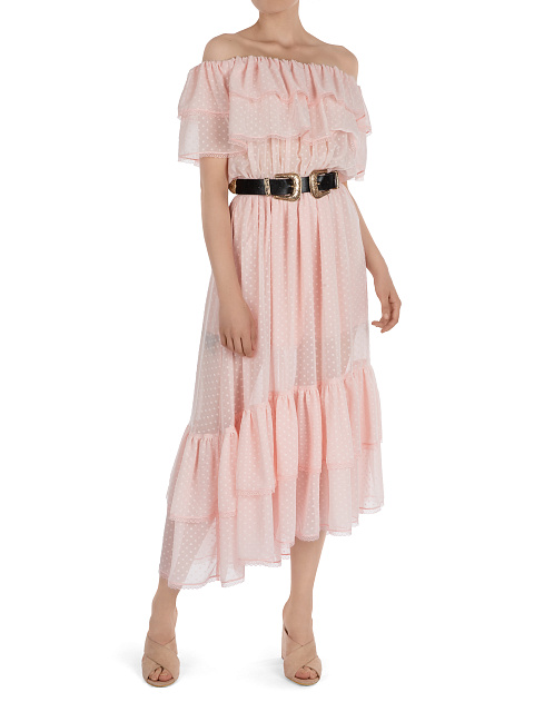 Розовое шифоновое платье-миди в горошек, 4 Розовое шифоновое платье-миди в горошек, 4