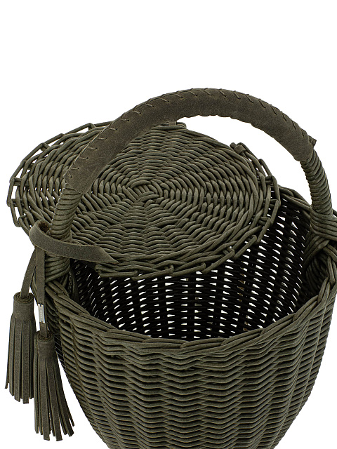 Сумка-корзина цвета хаки с декором из кожи, 5