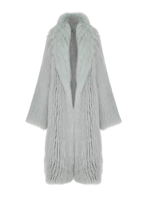 Серая вязаная шуба из меха лисы, 1