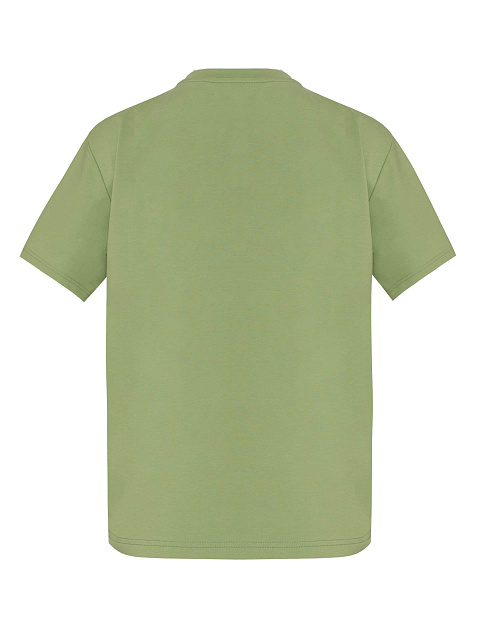 Темно-зеленая  футболка из хлопкового трикотажа с вышивкой, 2