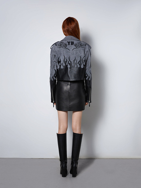 Серая косуха из денима с отделкой из кожи, 8