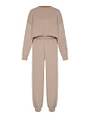 Костюм из трикотажа цвета латте, свитшот укороченный, нашивка звезды, брюки прямые
