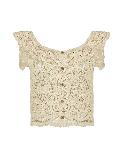 Бежевый кружевной топ на пуговицах, 3