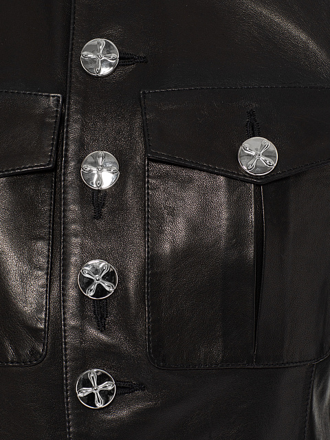 Укороченный черный жакет из кожи, 3