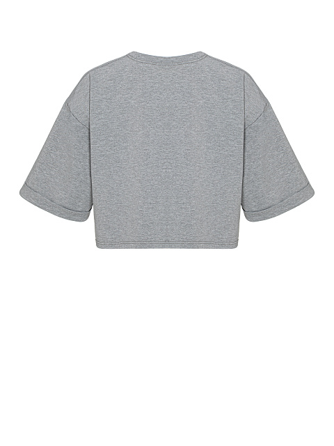 Серая укороченная хлопковая футболка , 2