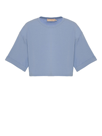 Голубая укороченная хлопковая футболка, 1