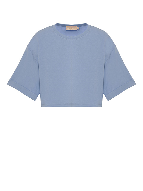 Голубая укороченная хлопковая футболка, 1 Голубая укороченная хлопковая футболка, 1