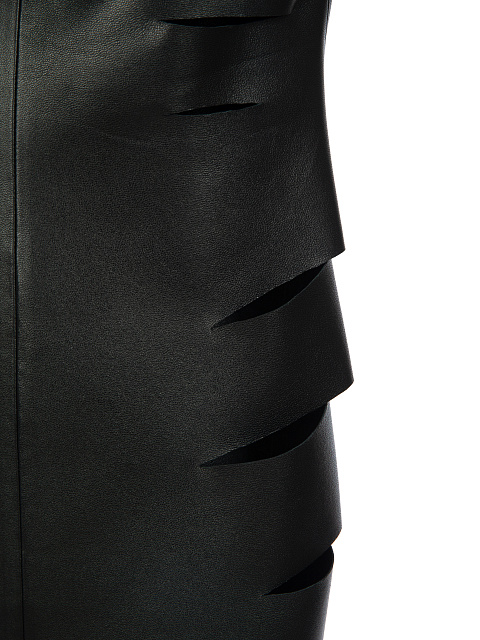Черное кожаное платье-мини на бретелях, 4